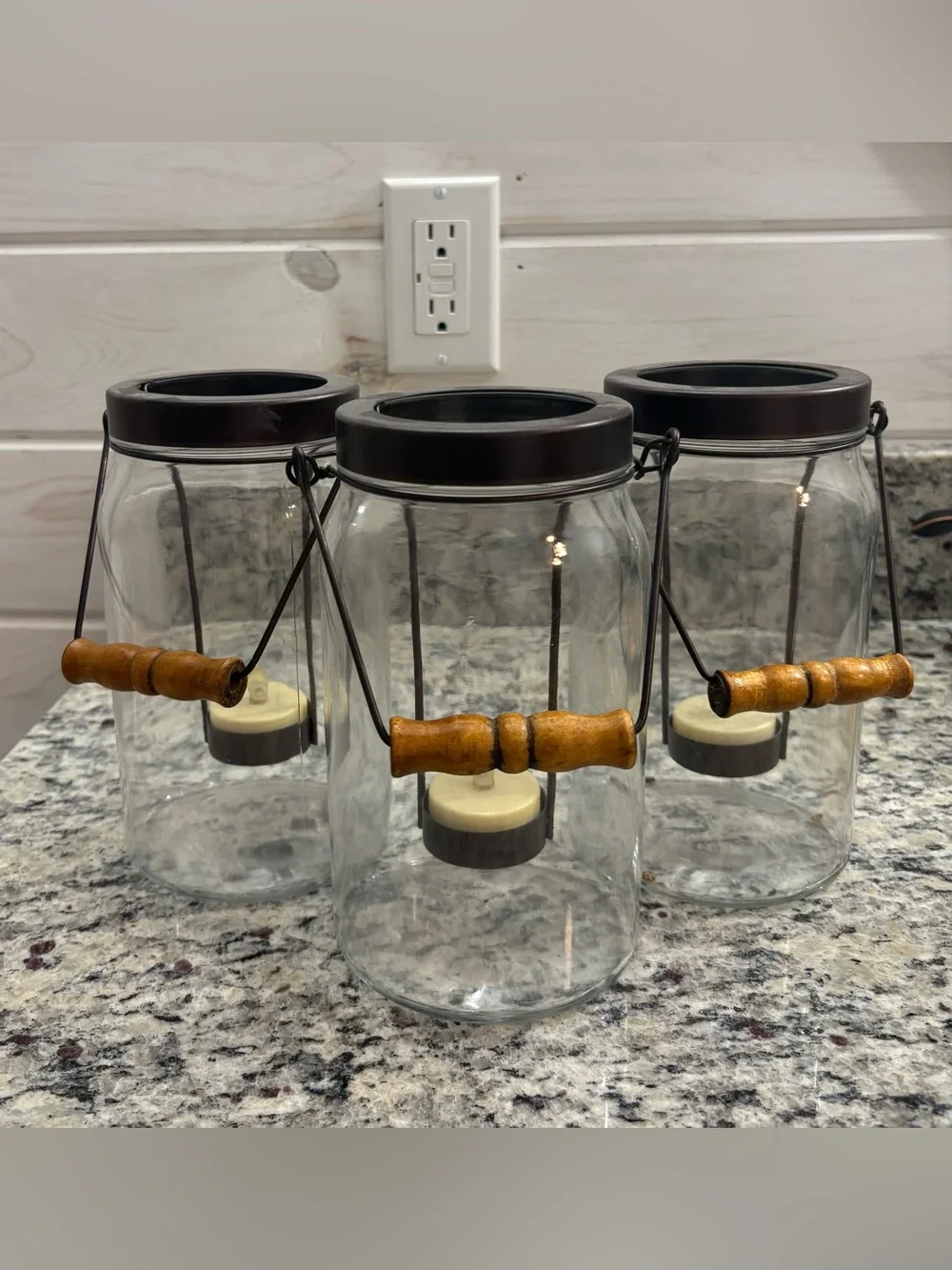 Set of 3 Rustic Hanging Mason Jar Tea Light Lanterns Farmhouse Decor